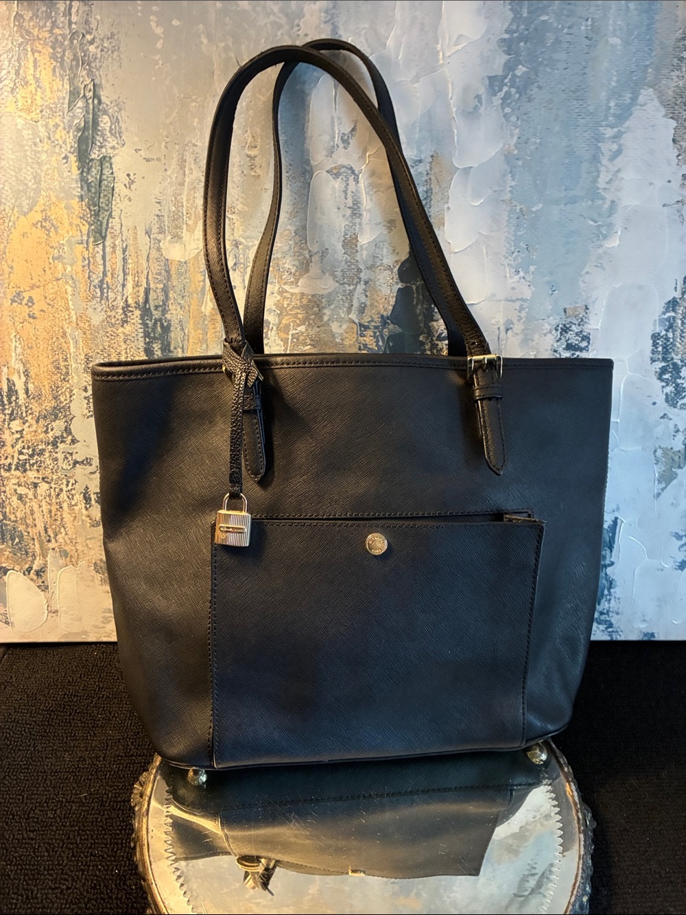 Genuine Leather MK Classic Black Women's Tote Bag - Sleek Everyday Carry/ laptop